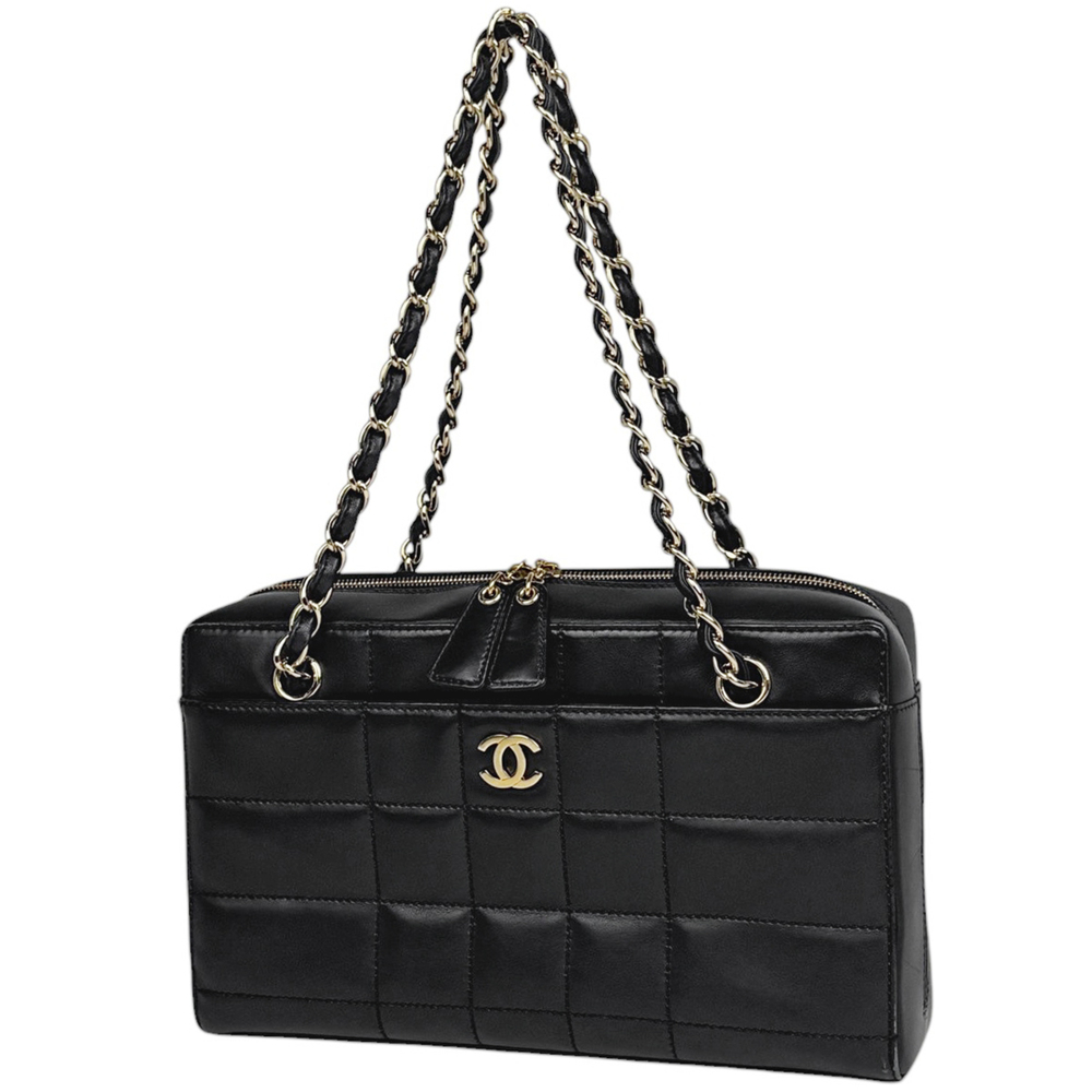 Chanel CHANEL Tote Bag Chocolate Bar Coco Mark Leather Black Women's